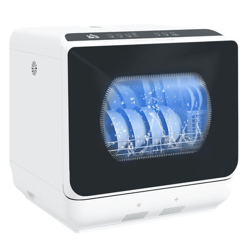 Rootz Small Dishwasher - Compact Kitchen Helper - Table Dishwasher - 6 Programs - Sparkling Clean Dishes - 45W x 44D x 45.8H cm