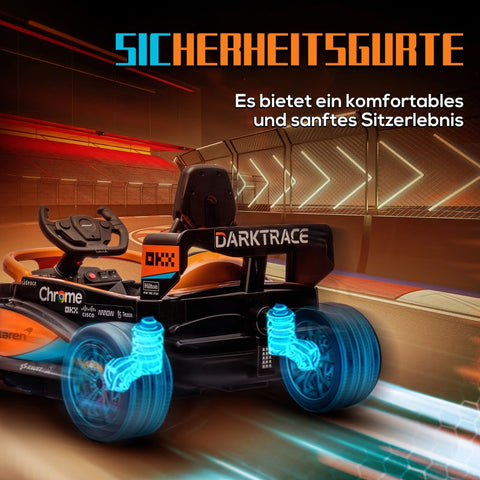 Rootz McLaren Licensed Electric Car for Kids - Formula 1 Car - Dual Motors - Aerodynamic Design - Horn, USB, Music - Remote Control - 115cm x 67cm x 50cm