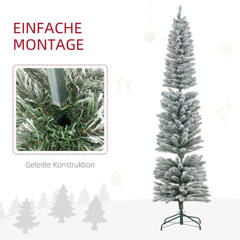 Rootz Snow-Covered Artificial Christmas Tree - Pre-Lit Xmas Tree - Warm White LED Lights - Slim Shape - Ø57cm x 210cm