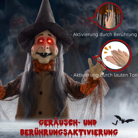 Rootz Animated Halloween Decoration - Witch with Glowing Potion - Spooky Prop - Eerie Sound Effects - 60cm x 18cm x 183cm