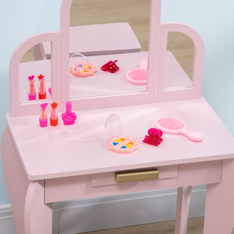Rootz Children's Dressing Table Set - Vanity Table - Makeup Desk - Encourages Independence - 52 x 32 x 85 cm - Pink
