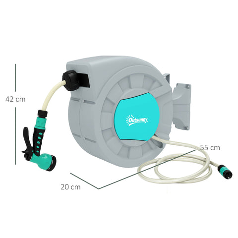 Rootz Garden Hose Holder - Wall Hose Reel - Water Hose Drum - 7 Spray Patterns - 180° Rotatable - 55cm x 20cm x 42cm
