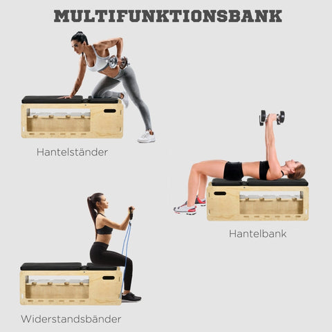 Rootz Weight Bench with Dumbbell Rack - Home Workout Bench - Adjustable Fitness Bench - Solid Wood - Padded Seat - 110cm x 35cm x 43-107cm