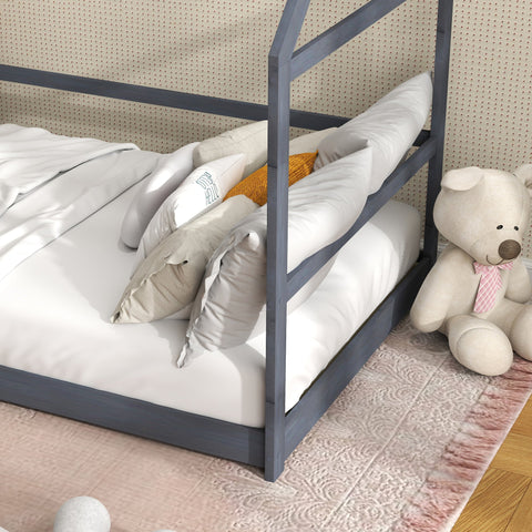 Rootz Children's Hut Bed - Kids Bed - Toddler Bed - Safety Railings - Pine Wood - 196L x 97.5W x 135H cm - Ideal for Ages 3-8