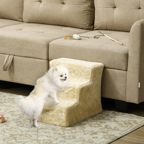 Rootz Flannel Cat Staircase - Dog Steps - Pet Ramp - Gentle Support and Mobility - 46cm x 35cm x 35cm - Beige - 5kg Capacity