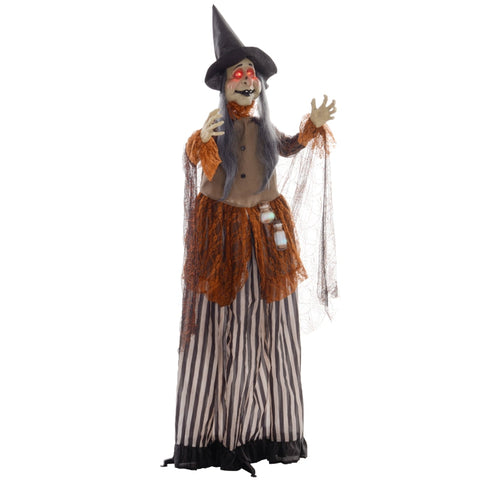 Rootz Animated Halloween Decoration - Witch with Glowing Potion - Spooky Prop - Eerie Sound Effects - 60cm x 18cm x 183cm