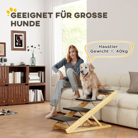Rootz Pet Stairs - Dog Staircase & Ramp - Pine Wood - Adjustable Height - Foldable Design - Non-Slip Surface - 83cm x 40cm x 62.5cm