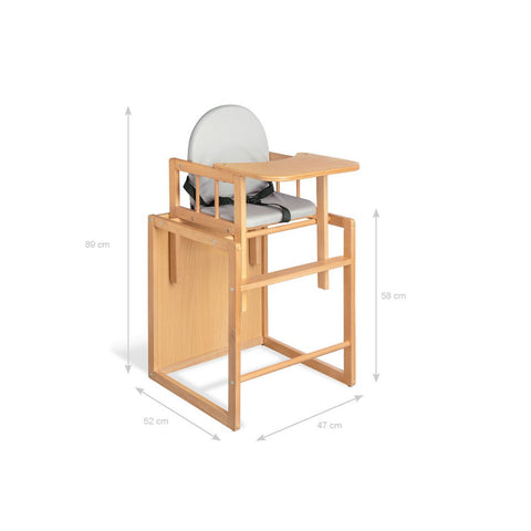 Rootz High Chair Lene - Convertible Kids Chair - Wooden Highchair - Waterproof Cover - 47cm x 55cm x 88cm