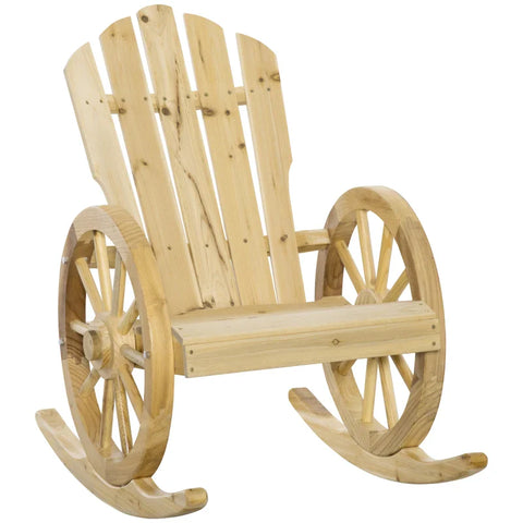 Rootz Rustic Rocking Chair - Garden Chair - Wagon Wheel Design - Weatherproof - Fir Wood - Natural - 68 x 88 x 92 cm