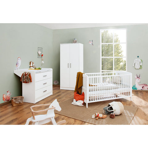 Rootz Nursery Viktoria 3-Piece Set - Cot Bed - Changing Unit - Wardrobe - Convertible Junior Bed - Cot 144x76x83cm, Mattress 140x70cm, Unit 100x75x90cm