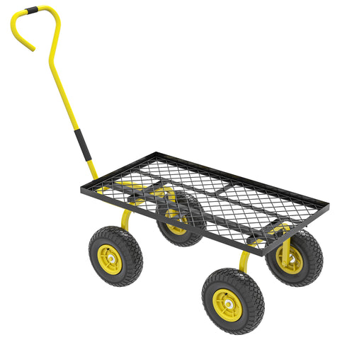 Rootz Garden Cart - Transport Trolley - Handcart with 4 Pneumatic Wheels - 150kg Capacity - 94cm x 48.5cm x 100cm - Yellow-Black
