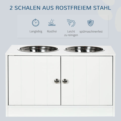Rootz Dog Feeding Station - Pet Feeding Station - Elevated Dog Feeder - Ample Storage - Secure Magnetic Doors - Hygienic Stainless Steel Bowls - 60L x 30W x 35.5H cm - MDF and Stainless Steel
