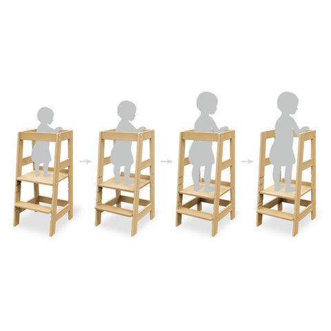 Rootz Learning Tower - Discovery Tower - Kitchen Aid - Solid Beech Wood - All-Round Fall Out Protection - 40cm x 47cm x 85cm