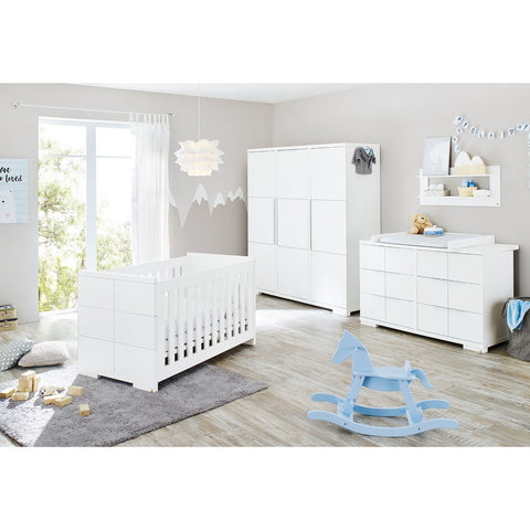 Rootz Nursery Polar 4-Part Set - Kid's Bedroom Furniture - Baby Room Set - Versatile & Convertible - Cot 148x76x82cm, Unit 140x78x98cm, Wardrobe 167x57x182cm