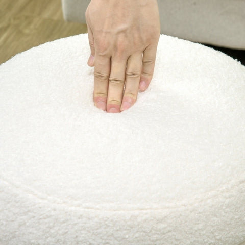 Rootz Ottoman Stool - Footrest - Round Stool - Thick Foam Padding - Skin-Friendly Cover - Cream White - 40cm x 45cm - Steel Frame