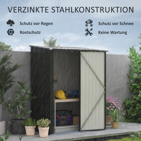 Rootz Tuinhuis - Gereedschapsschuur - Buitenopslag - Weerbestendig - Afsluitbare deur - Ruim interieur - 161,5 cm x 94,5 cm x 196 cm - Gegalvaniseerd staal - Zwart