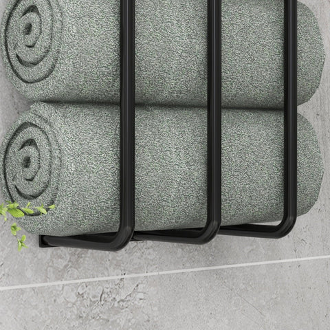 Rootz Wall Mounted Towel Rail - Towel Rack - Bath Towel Holder - Vertical Design - Space Saving - Durable Metal - Black Finish - 21cm x 12cm x 74cm