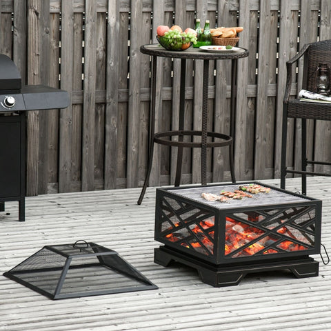 Rootz Vuurschaal met Spark Guard - Vuurplaats voor buiten - BBQ Grill - Duurzaam staal - 66cm x 66cm x 66cm