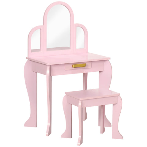 Rootz Children's Dressing Table Set - Vanity Table - Makeup Desk - Encourages Independence - 52 x 32 x 85 cm - Pink