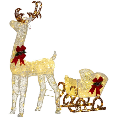 Rootz Reindeer and Sleigh Garden Decor - LED Christmas Lights - Festive Decoration - IP44 Water Resistant - 50cm x 29cm x 42cm
