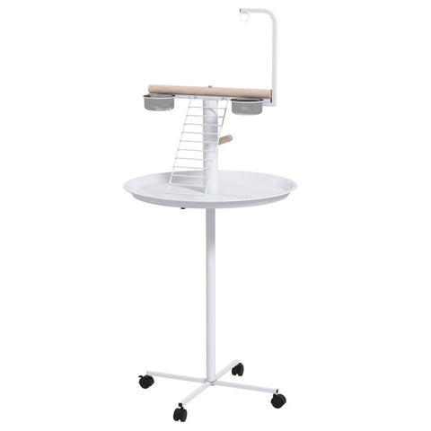 Rootz Bird Table - Bird Perch Stand - Parrot Playstand - Steel & Wood - 2 Stainless Steel Bowls - Portable - 60cm x 138cm