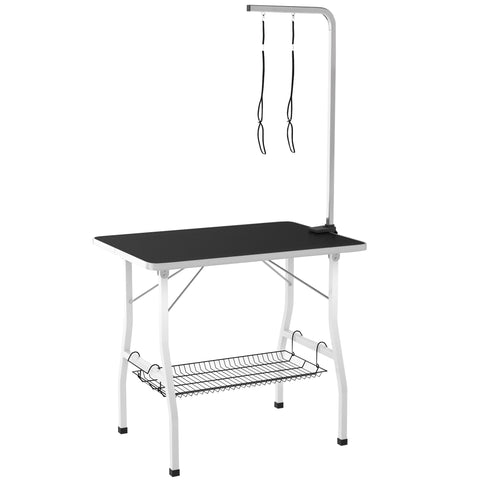 Rootz Dog Grooming Table - Grooming Station - Pet Care Table - Adjustable Arm - Non-Slip - 90 x 60 x 76 cm - Black-White