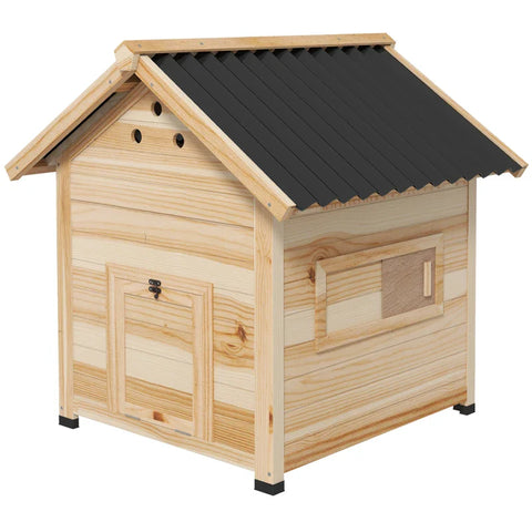 Rootz Duck House - Small Animal Pen - Weatherproof - 2 Entrances - 2 Ramps - Natural + Black - 78 x 90 x 92 cm