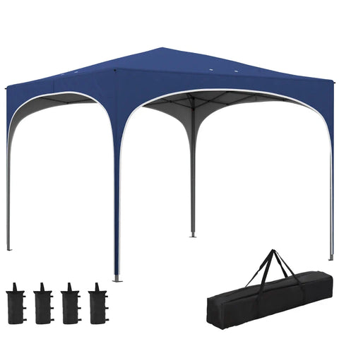 Rootz Folding Gazebo - Pavilions & Party Tents - Height Adjustable - Metal Supports - Robust Tarpaulin - Including Carrying Bag - Dark Blue - 2.95 x 2.95 x 2.55m