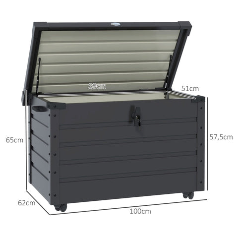 Rootz Outdoor Storage Box - Garden Box - Cushion Box - Weather Resistant - 4 Wheels - 100cm x 62cm x 65cm - Dark Gray