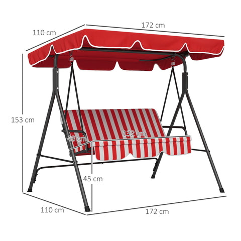 Rootz Garden Swing 3-Seater - Outdoor Patio Swing - Relaxing Lounge - Adjustable Roof - 1.72m x 1.10m x 1.53m
