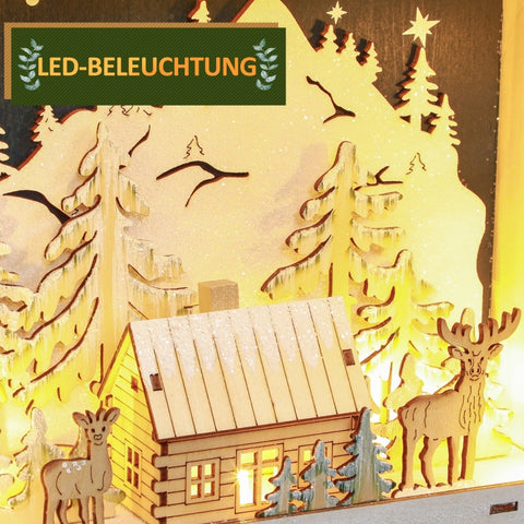 Rootz Christmas Advent Calendar - LED Lit - Large Drawers - Festive Decor - MDF - 34cm x 7cm x 34cm