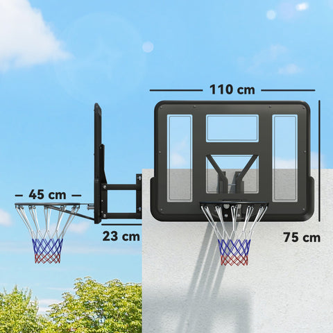 Rootz Wall Mounted Basketball Hoop - Tear Resistant Net - Weather Resistant - Durable - 110x75cm Shatterproof Backboard - Indoor Outdoor Use