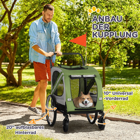 Rootz 2-in-1 Dog Stroller & Bike Trailer - Folding & Weatherproof - Optimal Ventilation - 140x72.5x108cm - For Dogs Up to 20kg - Green