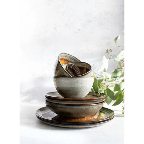 Rootz Comporta Pasta Plate Set - Dinnerware - Chip-Proof Plates - Crackle Glaze - 22cm x 22cm x 5cm