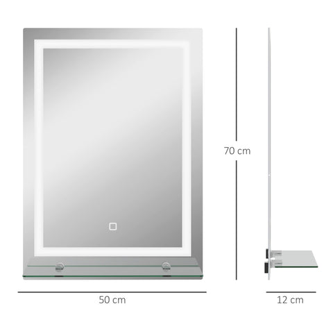 Rootz LED Bathroom Mirror - Dimmable - Anti-Fog Mirror - Touch Switch - Includes Shelf - 50cm x 2.7cm x 70cm - Modern Elegance