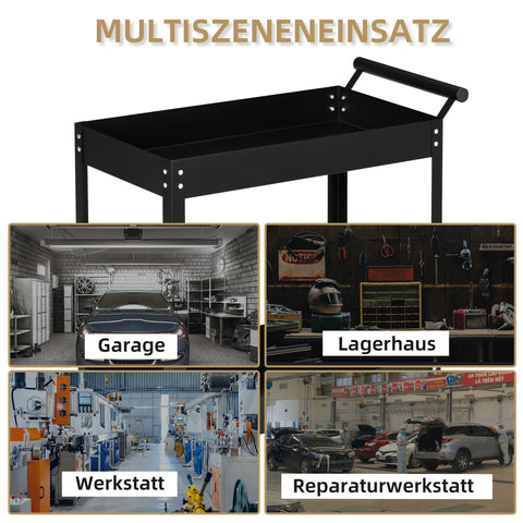 Rootz Workshop Trolley - Wheelbarrow - Tool Cart - 150 kg Capacity - 84.5 x 38 x 84 cm - Steel 4 Wheels