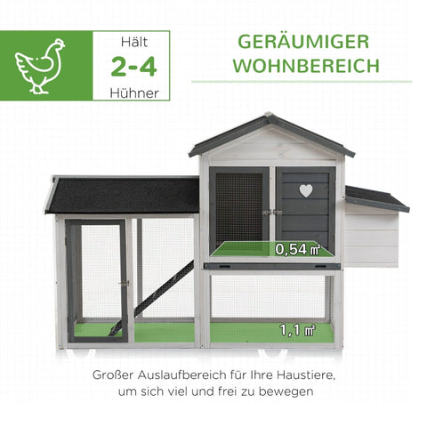 Rootz Chicken Coop - Winterproof Poultry House - Easy to Clean Hen House - Spacious and Secure - 200cm x 80cm x 130cm - Fir Wood and Steel Wire