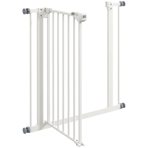 Rootz Dog Door Gate Barrier - Pet Gate - Safety Gate - Metal & Plastic, Easy Access, 68W x 77H cm, White