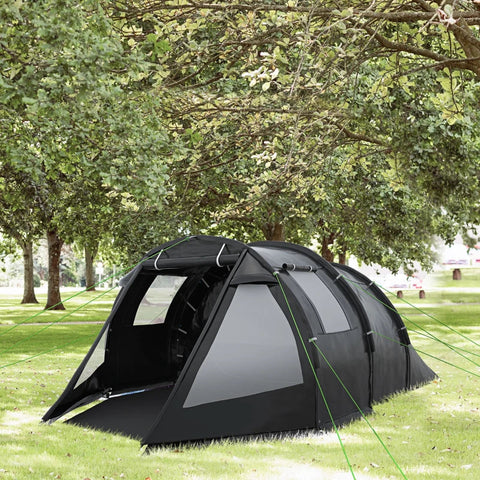 Rootz Camping Tent - Weatherproof - Trekking Tent - 2 Rooms - Portable Travel Bag - UV 30+ Sun Protection - Taffeta 100% Polyester-fiberglass - Black - 475L x 264W x 172H cm