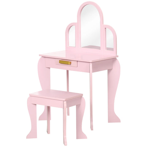 Rootz Children's Dressing Table Set - Vanity Table - Makeup Desk - Encourages Independence - 52 x 32 x 85 cm - Pink