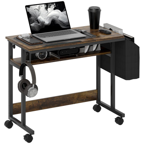 Rootz Height Adjustable Standing Desk - Tilting Table - Mobile Office Desk - Comfort & Storage - 92cm x 40cm x 67.5-104cm