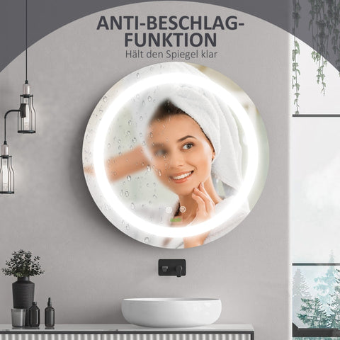 Rootz LED Bathroom Mirror - Wall Mounted Makeup Mirror - Round Vanity Mirror - Adjustable Brightness - Anti-Fog - 50cm x 4.6cm