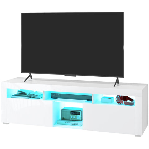Rootz TV Cabinet - TV Stand - Up to 55 Inches - LED Lighting - Ample Storage - 150 x 38 x 45 cm - High Gloss White