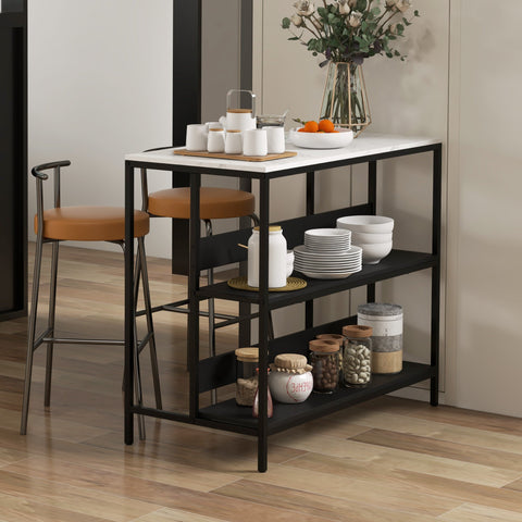 Rootz Modern Kitchen Island - Kitchen Cart - Kitchen Storage - Sturdy Black Steel & MDF - 100W x 50D x 90H cm