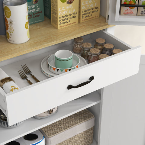 Rootz Kitchen Cabinet Buffet - Storage Unit - Modern Organizer - Adjustable Shelves - 76.5 x 40 x 181 cm White