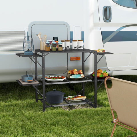 Rootz Folding Camping Kitchen Table - Portable Cooking Station - Travel Camping Table - Carry Bag Included - 126cm x 46cm x 81cm