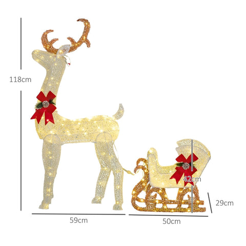 Rootz Reindeer and Sleigh Garden Decor - LED Christmas Lights - Festive Decoration - IP44 Water Resistant - 50cm x 29cm x 42cm