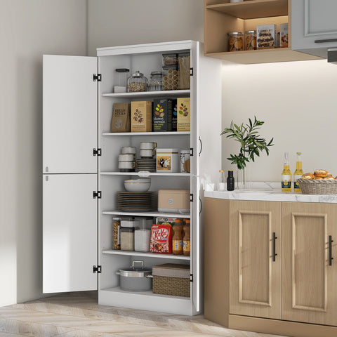 Rootz Kitchen Cabinet Buffet - Dining Room Storage - Modern Style Cupboard - Ample Storage - 76 x 40 x 177 cm White