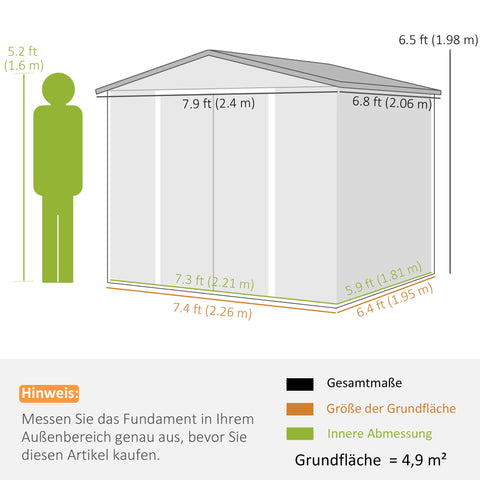Rootz Metal Tool Shed - Garden Storage - Lockable Toolshed - Weatherproof & Rustproof - 240cm x 206cm x 198cm