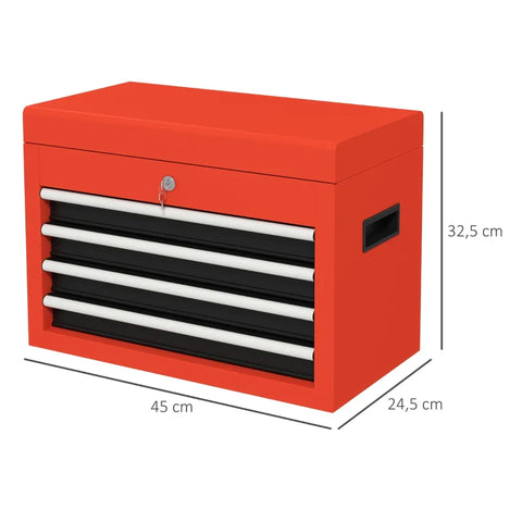 Rootz Gereedschapskist - Gereedschapswagen - Inclusief Slot - 2 Sleutels - Staal - Garages - Werkplaatsen - Magazijnen - Rood -45 cm x 24,5 cm x 32,5 cm